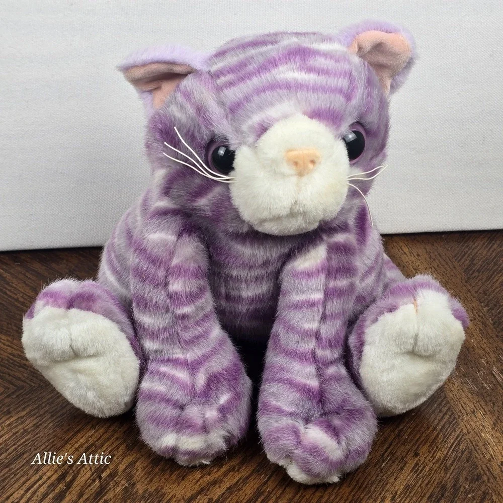 Purple Purring Cat Plush Dan Dee Stuffed Animal Vintage Toy Stripe White 8